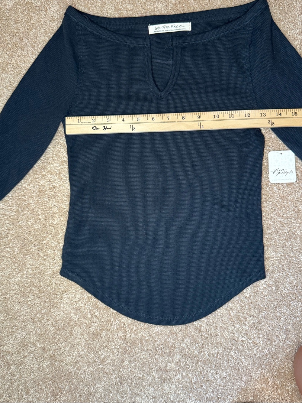 Free People Cozy Craft Cuff Thermal Top SizeXS Black Boatneck Waffle Knit Grunge - Picture 6 of 14